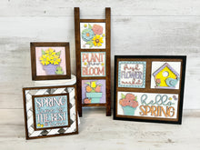 Load image into Gallery viewer, Springtime Interchangeable Leaning Sign File SVG, Birdhouse, Tulips, Tiered Tray Glowforge, LuckyHeartDesignsCo