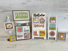 Load image into Gallery viewer, MINI Springtime Interchangeable Leaning Sign File SVG, Bird house, Flower, Umbrella, Tiered Tray Glowforge, LuckyHeartDesignsCo