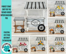 Load image into Gallery viewer, Market Stand Cart For The Flower Basket Interchangeable (Original and TINY) File SVG, Farm Stand Tiered Tray, Glowforge, LuckyHeartDesignsCo