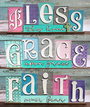 Load image into Gallery viewer, Grace Faith Bless Reversible Blocks File SVG, Tiered Tray, Home, Religious, Scrabble, Family, Glowforge, LuckyHeartDesignsCo