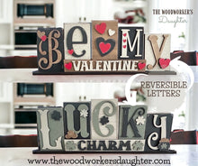 Load image into Gallery viewer, Lucky Charm Valentine Reversible Standing Blocks File SVG, Tiered Tray Valentines, St. Patrick's Day, Clover, Glowforge, LuckyHeartDesignsCo
