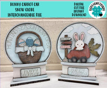 Load image into Gallery viewer, Bunny Carrot Car Snow Globe Interchangeable File SVG, Glowforge, Easter Spring, Bunny Carrots, Easter Eggs, Tiered Tray LuckyHeartDesignsCo