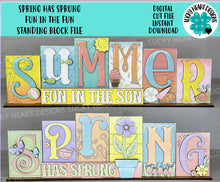 Load image into Gallery viewer, Spring Has Sprung Fun In The Sun Standing Reversible Blocks File SVG, Tiered Tray Glowforge, LuckyHeartDesignsCo