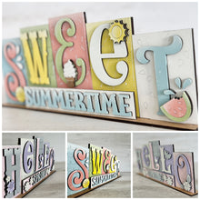 Load image into Gallery viewer, Hello Spring Sweet Summer Standing Reversible Blocks File SVG, Tiered Tray Glowforge, LuckyHeartDesignsCo