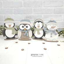 Load image into Gallery viewer, Winter Friends Standing File SVG, Glowforge, Penguin, Owl, Snowman, Winter Tiered Tray LuckyHeartDesignsCo
