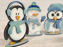 Load image into Gallery viewer, Winter Friends Standing File SVG, Glowforge, Penguin, Owl, Snowman, Winter Tiered Tray LuckyHeartDesignsCo