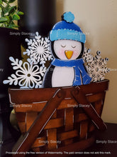 Load image into Gallery viewer, Winter Penguin For The Flower Basket Interchangeable File SVG, Winter, Snowflake, Tiered Tray, Glowforge, LuckyHeartDesignsCo