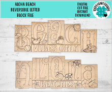 Load image into Gallery viewer, Aloha Beach Reversible Blocks File SVG, Tropical, Shells, Summer Tiered Tray, Glowforge, LuckyHeartDesignsCo