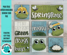 Load image into Gallery viewer, MINI Frog Spring Interchangeable Leaning Sign File SVG, Lilypad, Pond, Tiered Tray Glowforge, LuckyHeartDesignsCo