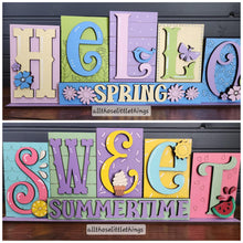 Load image into Gallery viewer, Hello Spring Sweet Summer Standing Reversible Blocks File SVG, Tiered Tray Glowforge, LuckyHeartDesignsCo