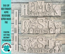 Load image into Gallery viewer, Dog Cat Best Friends Home Reversible Blocks File SVG, Tiered Tray, Letters, Pet, Scrabble, Family, Glowforge, LuckyHeartDesignsCo