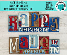 Load image into Gallery viewer, Made In America Independence day Standing Reversible Blocks File SVG, Fourth of July, Tiered Tray Glowforge, LuckyHeartDesignsCo