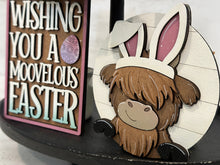 Load image into Gallery viewer, Highland Cow Easter Quick and Easy Tiered Tray File SVG, Glowforge Easter Bunny, Farm, Egg, LuckyHeartDesignsCo