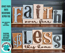 Load image into Gallery viewer, Grace Faith Bless Reversible Blocks File SVG, Tiered Tray, Home, Religious, Scrabble, Family, Glowforge, LuckyHeartDesignsCo