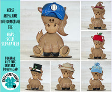 Load image into Gallery viewer, Horse Animal Hats Interchangeable Hats MINI File SVG, Seasonal Leaning sign, Holiday, Farm Tiered Tray Glowforge, LuckyHeartDesignsCo