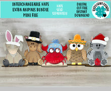 Load image into Gallery viewer, Interchangeable Hats Extra Animals Bundle MINI File SVG, Seasonal Leaning sign, Goat, Horse, Crab, Owl, Cat, Glowforge, LuckyHeartDesignsCo