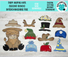 Load image into Gallery viewer, Farm Animal Interchangeable Hats Extras MINI File SVG, Seasonal sign, Holiday, Pet, Farm Tiered Tray Glowforge, LuckyHeartDesignsCo