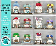 Load image into Gallery viewer, Gnome Couple Animal Hats Interchangeable MINI File SVG, Seasonal Leaning sign, Holiday, Tiered Tray Glowforge, LuckyHeartDesignsCo