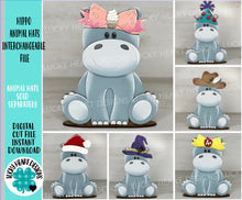 Load image into Gallery viewer, Hippo Animal Hats Interchangeable MINI File SVG, Seasonal Leaaning sign, Holiday, Hippopotamus, Tiered Tray Glowforge, LuckyHeartDesignsCo