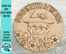 Load image into Gallery viewer, Spring Cow Farm Door Hanger Sign File SVG, Glowforge, Daisy, Flower, Farm, LuckyHeartDesignsCo