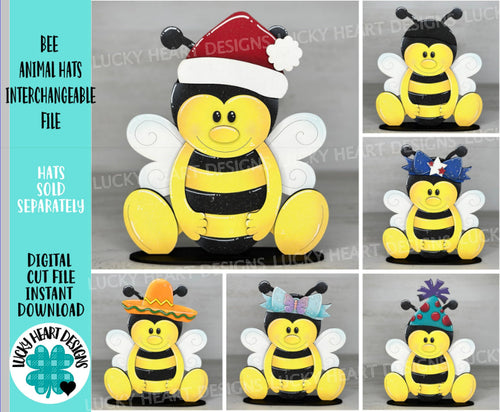 Bee Animal Hats Interchangeable MINI File SVG, Seasonal Leaning sign, Holiday, Honey, Bumble, Tiered Tray Glowforge, LuckyHeartDesignsCo