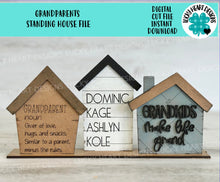 Load image into Gallery viewer, Grandparents Standing Houses Centerpiece File SVG, Grandkids, grandma grandpa gift, Mantle Decor Glowforge, LuckyHeartDesignsCo