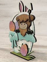 Load image into Gallery viewer, Highland Cow Easter Bunny Basket File SVG, Glowforge Tiered Tray, Farm, Egg, LuckyHeartDesignsCo