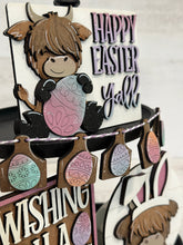 Load image into Gallery viewer, Highland Cow Easter Quick and Easy Tiered Tray File SVG, Glowforge Easter Bunny, Farm, Egg, LuckyHeartDesignsCo