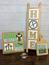 Load image into Gallery viewer, MINI Religious Easter Interchangeable Leaning Sign File SVG, Jesus, Tomb, Bunny, Lamb, Tiered Tray Glowforge, LuckyHeartDesignsCo