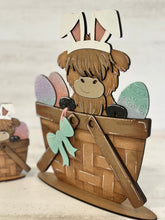 Load image into Gallery viewer, Highland Cow Easter For The Flower Basket Interchangeable File SVG, Easter Egg, Farm, Bunny, Tiered Tray, Glowforge, LuckyHeartDesignsCo