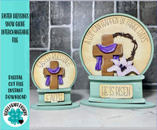 Load image into Gallery viewer, Easter Blessings Snow Globe Interchangeable File SVG, Glowforge, Spring, Religious, Jesus, Cross, Lily, Tiered Tray LuckyHeartDesignsCo