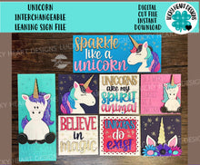 Load image into Gallery viewer, Unicorn Interchangeable Leaning Sign File SVG, Girls, Horse, Flower, Floral, Glowforge, LuckyHeartDesignsCo