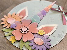 Load image into Gallery viewer, Unicorn Flower Door Hanger Sign File SVG, Spring Flower, Horse, Floral, Girls, Glowforge, LuckyHeartDesignsCo