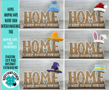 Load image into Gallery viewer, Home Animal Hats Word Sign Interchangeable MINI File SVG, Seasonal Leaning sign, Holiday, Seasonal, Glowforge, LuckyHeartDesignsCo