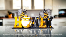 Load image into Gallery viewer, Standing Bee Honey Home Word File SVG, BumbleBee, Beehive, tiered tray Glowforge, LuckyHeartDesignsCo