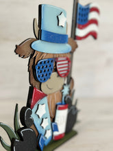 Load image into Gallery viewer, Standing Highland Cow Fourth of July File SVG, Glowforge, Summer, America, Farm, USA, Tiered Tray LuckyHeartDesignsCo