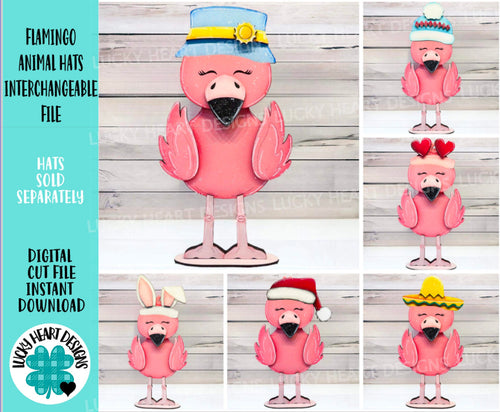 Flamingo Animal Hats Interchangeable MINI File SVG, Seasonal Leaning sign, Holiday, Spring, Summer, Glowforge, LuckyHeartDesignsCo