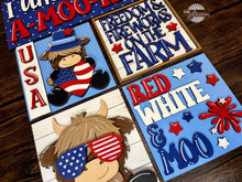 Load image into Gallery viewer, Highland Fourth of July Interchangeable Leaning Sign File SVG, Fourth of July, Farm, America, USA, Glowforge, LuckyHeartDesignsCo