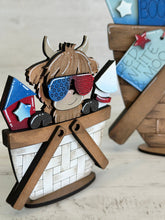 Load image into Gallery viewer, Highland Cow Fourth of July For The Flower Basket Interchangeable File SVG, America, USA, Tiered Tray, TINY, Glowforge, LuckyHeartDesignsCo