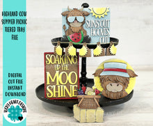 Load image into Gallery viewer, Highland Cow Summer Picnic Tiered Tray File SVG, Farm, Glowforge Tier Tray, LuckyHeartDesignsCo