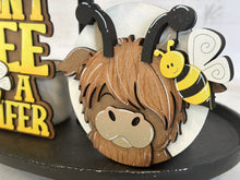 Load image into Gallery viewer, Highland Cow Bee Honey Quick and Easy Tiered Tray File SVG, Glowforge, Farm Bumble, Lucky Heart Designs