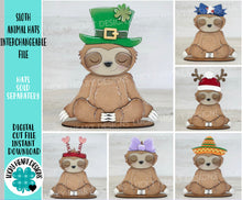 Load image into Gallery viewer, Sloth Animal Hats Interchangeable MINI File SVG, Seasonal Leaning sign, Christmas, Holiday, Pet, Tiered Tray Glowforge, LuckyHeartDesignsCo