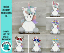 Load image into Gallery viewer, Unicorn Animal Hats Interchangeable MINI File SVG, Seasonal Leaning sign, Holiday, Tiered Tray Glowforge, LuckyHeartDesignsCo