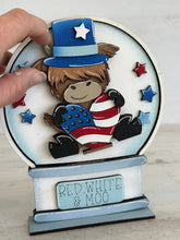 Load image into Gallery viewer, Highland Cow Fourth of July Snow Globe Interchangeable File SVG, Glowforge, Summer, America, Farm, USA, Tiered Tray LuckyHeartDesignsCo