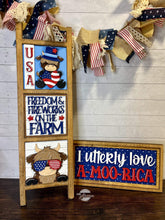 Load image into Gallery viewer, Highland Fourth of July Interchangeable Leaning Sign File SVG, Fourth of July, Farm, America, USA, Glowforge, LuckyHeartDesignsCo