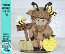 Load image into Gallery viewer, Standing Highland Cow File SVG, Honey, Bumble, Farm, Beehive, Tiered Tray Glowforge, LuckyHeartDesignsCo