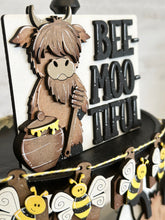 Load image into Gallery viewer, Highland Cow Bee Honey Quick and Easy Tiered Tray File SVG, Glowforge, Farm Bumble, Lucky Heart Designs