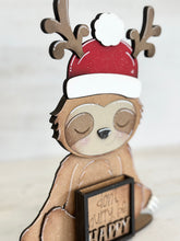 Load image into Gallery viewer, Sloth Animal Hats Interchangeable MINI File SVG, Seasonal Leaning sign, Christmas, Holiday, Pet, Tiered Tray Glowforge, LuckyHeartDesignsCo