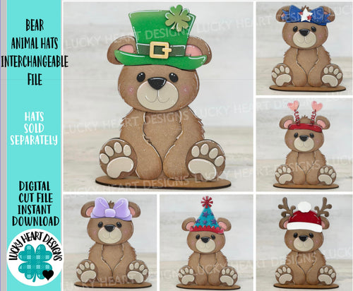 Bear Animal Hats Interchangeable MINI File SVG, Seasonal Leaning sign, Christmas, Holiday, Pet, Tiered Tray Glowforge, LuckyHeartDesignsCo