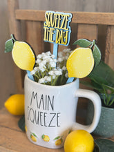 Load image into Gallery viewer, Lemon Mug Stick File SVG, Glowforge Tiered Tray, Tray Decor, Fruit, Spring, Summer Plant Topper, Lemonade, Gift, LuckyHeartDesignsCo
